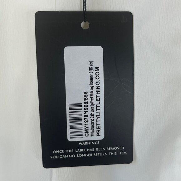 Pretty Little Thing Wide Leg Silky Pants Womens Size 6 Cream Front Tie New - Picture 10 of 11